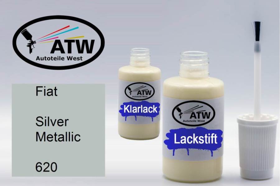 Fiat, Silver Metallic, 620: 20ml Lackstift + 20ml Klarlack - Set, von ATW Autoteile West.